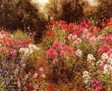 Flores Painting - Un paisaje de jardín de flores Louis Aston Knight